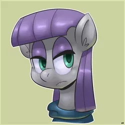 Size: 1000x1000 | Tagged: safe, artist:benja, derpibooru import, maud pie, earth pony, pony, bust, colored pupils, cute, ear fluff, female, green background, lidded eyes, mare, maudabetes, portrait, signature, simple background, solo