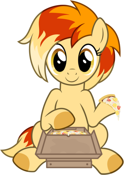 Size: 3000x4230 | Tagged: safe, artist:pirill, derpibooru import, oc, oc:banana peetzer, unofficial characters only, earth pony, pony, 2019 community collab, derpibooru community collaboration, absurd resolution, banana, box, female, food, pizza, pizza box, show accurate, simple background, sitting, solo, sprinkles, strawberry, transparent background, vector