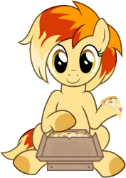 Size: 3000x4230 | Tagged: safe, artist:pirill, derpibooru import, oc, oc:banana peetzer, unofficial characters only, earth pony, pony, 2019 community collab, derpibooru community collaboration, absurd resolution, banana, box, female, food, pizza, pizza box, show accurate, simple background, sitting, solo, sprinkles, strawberry, transparent background, vector