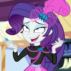 Size: 936x937 | Tagged: safe, derpibooru import, edit, edited screencap, screencap, rarity, display of affection, equestria girls, equestria girls series, clothes, drug use, drugs, faic, jewelry, majestic as fuck, parody, syringe