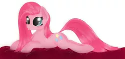 Size: 1082x513 | Tagged: safe, artist:zigragirl, derpibooru import, pinkie pie, earth pony, pony, :p, cushion, cute, diapinkes, female, happy, lying down, mare, pinkamena diane pie, prone, silly, simple background, solo, tongue out, traditional art, white background