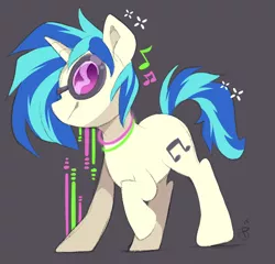 Size: 1070x1026 | Tagged: safe, artist:pixelyte, derpibooru import, vinyl scratch, pony, unicorn, female, gray background, mare, simple background, smiling, solo, sunglasses