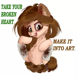 Size: 2449x2449 | Tagged: safe, artist:colorochka, derpibooru import, oc, unofficial characters only, earth pony, pony, bags under eyes, bandage, braid, chest fluff, earth pony oc, fluffy, heartbreak, heterochromia, motivational, rhyme, speech, talking