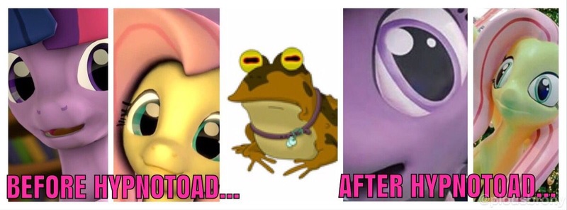 Size: 1200x444 | Tagged: 3d, before and after, derpibooru import, fluttershy, futurama, hypnotoad, meme, safe, twilight sparkle