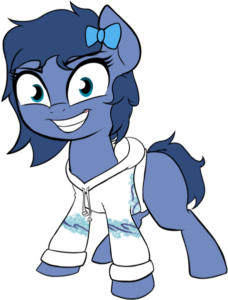 Size: 2147x2830 | Tagged: safe, artist:wenni, derpibooru import, oc, oc:whinny, pony, 2019 community collab, derpibooru community collaboration, bow, clothes, evil grin, female, grin, hair bow, hoodie, mare, simple background, smiling, solo, solo jazz, transparent background