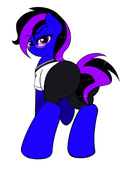 Size: 3273x4631 | Tagged: safe, artist:kyokimute, derpibooru import, oc, oc:claret, earth pony, pony, 2019 community collab, derpibooru community collaboration, butt, clothes, female, glasses, mare, plot, simple background, solo, transparent background