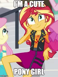 Size: 385x511 | Tagged: safe, derpibooru import, edit, edited screencap, screencap, fluttershy, pinkie pie, sunset shimmer, equestria girls, equestria girls series, text support, caption, cute, image macro, meme, solo focus, text
