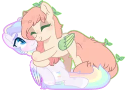 Size: 1280x932 | Tagged: safe, artist:m-00nlight, derpibooru import, oc, oc:marigold, oc:rainy, unofficial characters only, pegasus, pony, female, hug, mare, simple background, transparent background