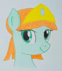 Size: 2085x2368 | Tagged: safe, artist:lunie/elonrie, derpibooru import, oc, oc:princess elonrie, unofficial characters only, earth pony, pony, bust, crown, jewelry, looking at you, portrait, regalia, simple background, smiling, traditional art