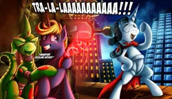 Size: 1174x681 | Tagged: safe, artist:jamescorck, derpibooru import, oc, oc:chaoscroc, oc:movie slate, unofficial characters only, pony, robot, unicorn, captain underpants, clothes, horn, hypnosis, movie, movie review, underwear, unicorn oc