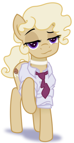 Size: 603x1163 | Tagged: safe, artist:saby, derpibooru import, oc, oc:chestnut cream, earth pony, pony, 2019 community collab, derpibooru community collaboration, .svg available, bedroom eyes, choker, clothes, crumpled, lidded eyes, looking at you, male, necktie, raised leg, rumpled, shirt, simple background, smiling, smirk, smug, solo, stallion, standing, svg, transparent background, until the choker breaks, vector