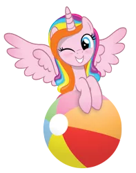 Size: 589x746 | Tagged: 2019 community collab, alicorn, alicorn oc, artist:jhayarr23, derpibooru community collaboration, derpibooru import, horn, multicolored hair, oc, oc:st. pinkie, one eye closed, rainbow hair, safe, simple background, smiling, solo, summer, transparent background, wings, wink