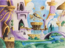 Size: 1458x1080 | Tagged: artist:colorfulcolor233, canterlot, colored pencil drawing, derpibooru import, no pony, orrery, pencil drawing, safe, scenery, traditional art