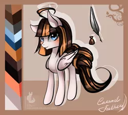 Size: 1024x922 | Tagged: safe, artist:wilvarin-liadon, derpibooru import, oc, oc:caramel feather, unofficial characters only, pegasus, pony, female, reference sheet, solo