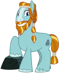 Size: 2773x3413 | Tagged: safe, artist:cheezedoodle96, derpibooru import, edit, editor:anonymous, rockhoof, earth pony, pony, campfire tales, .svg available, beard, braid, braided ponytail, facial hair, looking at you, male, missing accessory, moustache, nude edit, nudity, rock, simple background, smiling, solo, stallion, svg, transparent background, valknut, vector