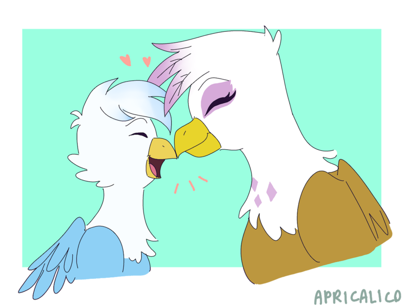 Size: 1159x876 | Tagged: safe, derpibooru import, gilda, oc, oc:gren, gryphon, hippogriff, beak, boop, cute, female, heart, interspecies offspring, magical lesbian spawn, male, mother and child, mother and son, next generation, offspring, parent:gilda, parent:rainbow dash, parents:gildash