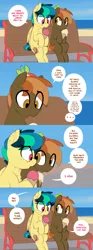 Size: 1206x3244 | Tagged: safe, artist:shinodage, derpibooru import, button mash, oc, oc:apogee, earth pony, pegasus, pony, bench, buttongee, colt, comic, dialogue, duo, female, filly, food, ice cream, male, speech bubble
