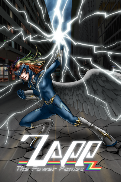 Size: 1280x1920 | Tagged: artist:amarthgul, awesome, city, derpibooru import, electric dash, human, humanized, lightning, maretropolis, power ponies, rainbow dash, safe, solo, superhero, zapp