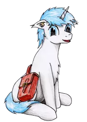 Size: 1482x2065 | Tagged: safe, artist:40kponyguy, derpibooru import, oc, oc:geljado, unofficial characters only, pony, unicorn, 2019 community collab, derpibooru community collaboration, bag, chest fluff, ear fluff, looking at you, male, simple background, solo, stallion, traditional art, transparent background