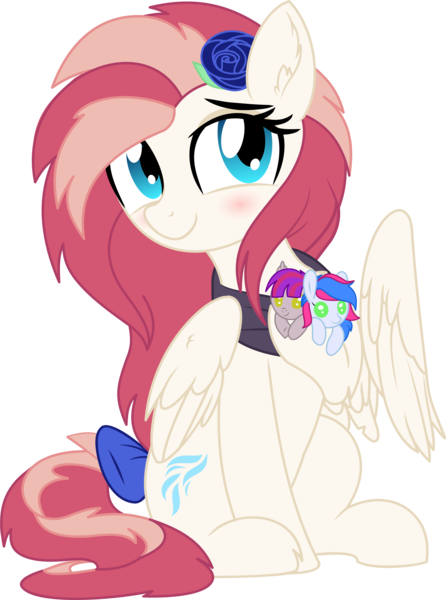 Size: 4374x5887 | Tagged: safe, artist:aureai, artist:cyanlightning, derpibooru import, oc, oc:aureai, oc:azure lightning, oc:mulberry leaves, unofficial characters only, pegasus, pony, 2019 community collab, derpibooru community collaboration, .svg available, absurd resolution, blushing, bow, chest fluff, clothes, cute, ear fluff, female, flower, flower in hair, folded wings, happy, hoof fluff, hoof hold, lidded eyes, mare, ocbetes, plushie, raised eyebrow, raised hoof, rose, scarf, simple background, sitting, smiling, solo, tail bow, transparent background, vector, wings
