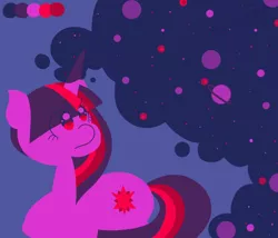 Size: 700x600 | Tagged: safe, artist:winterwithers, derpibooru import, twilight sparkle, pony, unicorn, color palette challenge, eye clipping through hair, galaxy, limited palette, magic, planet, prone, solo, space