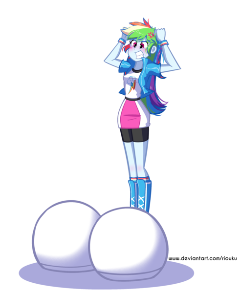 Size: 900x1100 | Tagged: safe, artist:riouku, derpibooru import, part of a set, rainbow dash, equestria girls, big feet, clothes, commission, cross-popping veins, female, foot growth, gritted teeth, growth, impossibly large feet, part of a series, shoes, simple background, solo, white background
