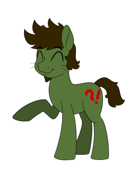 Size: 1500x2000 | Tagged: safe, artist:yakoshi, derpibooru import, oc, oc:green ganache, unofficial characters only, earth pony, pony, 2019 community collab, derpibooru community collaboration, exclamation point, eyes closed, interrobang, male, question mark, raised hoof, simple background, solo, stallion, transparent background, whiskers