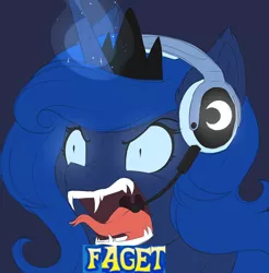 Size: 800x813 | Tagged: safe, artist:evehly, derpibooru import, edit, princess luna, alicorn, pony, gamer luna, angry, caption, expand dong, exploitable meme, faget, fangs, female, forked tongue, image macro, mare, meme, rage, reaction image, solo, text, tongue out, vulgar