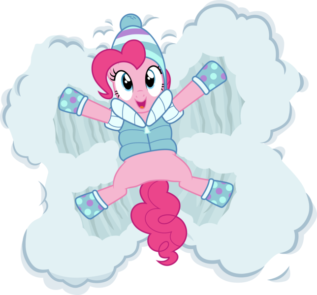 Size: 3220x3000 | Tagged: safe, artist:cloudyglow, derpibooru import, pinkie pie, earth pony, pony, tanks for the memories, .ai available, clothes, cute, diapinkes, female, mare, simple background, smiling, snow, snow angel, solo, transparent background, vector