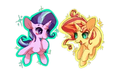 Size: 1000x600 | Tagged: safe, artist:phyllismi, derpibooru import, starlight glimmer, sunset shimmer, pony, unicorn, duo, female, looking at each other, mare, simple background, transparent background