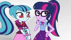 Size: 2500x1406 | Tagged: safe, artist:doctor-g, artist:ktd1993, derpibooru import, edit, edited screencap, screencap, sci-twi, sonata dusk, twilight sparkle, equestria girls, equestria girls series, rollercoaster of friendship, female, geode of telekinesis, lesbian, magical geodes, scitwinata, shipping, twinata