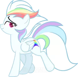 Size: 400x393 | Tagged: safe, artist:sinamuna, derpibooru import, oc, oc:sonico, unofficial characters only, pegasus, pony, base used, female, magical lesbian spawn, mare, multicolored hair, nextgen:sinverse, offspring, parent:fleetfoot, parent:rainbow dash, parents:fleetdash, pink eyes, rainbow hair, smug, solo, white hair