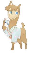 Size: 668x1272 | Tagged: safe, alternate version, artist:lawrence alpaca, derpibooru import, oc, oc:lawrence, alpaca, 2019 community collab, derpibooru community collaboration, blue eyes, clothes, flower, hawaiian shirt, inhaler, shirt, simple background, solo, transparent background