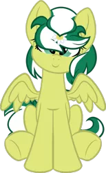 Size: 740x1200 | Tagged: safe, artist:binkyt11, derpibooru import, oc, oc:marguerite daisy, unofficial characters only, pegasus, pony, 2019 community collab, derpibooru community collaboration, daisy (flower), female, flower, flower in hair, head tilt, looking at you, mare, medibang paint, simple background, sitting, solo, transparent background, wings