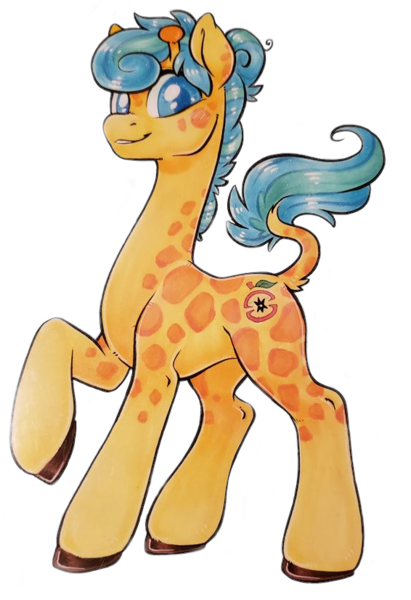 Size: 566x826 | Tagged: 2019 community collab, artist:onnanoko, cutie mark, derpibooru community collaboration, derpibooru import, giraffe, giraffe oc, male, oc, oc:nectarine, safe, simple background, solo, transparent background, unofficial characters only