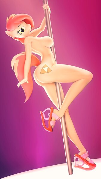 Size: 1152x2048 | Tagged: 3d, anthro, artist:hentype, ass, big breasts, breasts, butt, clothes, cutie mark, derpibooru import, eyebrows, eyelashes, feet, female, high heels, looking at you, mane, mare, nipples, nudity, oc, oc:atari, pole, pole dancing, questionable, raised eyebrow, sfm pony, shoes, shoes only, solo, solo female, source filmmaker, stripper pole, tail, toes, triforce cutie mark, unofficial characters only