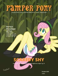 Size: 1297x1701 | Tagged: anthro, artist:thunderdasher07, breasts, clothes, cornfield, costume, derpibooru import, diaper, diaper fetish, female, fetish, fluttershy, halloween, halloween costume, hat, holiday, magazine cover, nightmare night, pegasus, shoes, solo, suggestive, unguligrade anthro, witch, witch hat