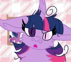 Size: 954x838 | Tagged: safe, alternate version, artist:spero, derpibooru import, twilight sparkle, twilight sparkle (alicorn), alicorn, original species, pony, confused, heterochromia, implied human, looking at you, messy mane, open mouth, solo