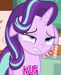 Size: 373x459 | Tagged: suggestive, derpibooru import, edit, edited screencap, screencap, starlight glimmer, pony, unicorn, no second prances, caption, expand dong, exploitable meme, eyes rolling back, female, floppy ears, image macro, implied orgasm, innuendo, lidded eyes, lip bite, mare, meme, nut, open mouth, out of context, solo, text, unf