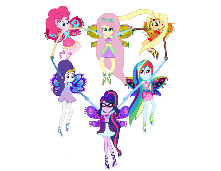 Size: 3072x2371 | Tagged: safe, artist:gouhlsrule, artist:user15432, derpibooru import, applejack, fluttershy, pinkie pie, rainbow dash, rarity, sci-twi, twilight sparkle, twilight sparkle (alicorn), alicorn, fairy, human, equestria girls, alternate hairstyle, alternate universe, bandeau, barefoot, belly button, clothes, colored wings, convergence, crossover, enchantix, fairies, fairies are magic, fairy wings, fairyized, feet, glasses, gloves, hairstyle, hasbro, hasbro studios, heart, humanized, jewelry, long gloves, mane six, midriff, multicolored wings, necklace, orange wings, pink wings, purple wings, rainbow s.r.l, rainbow wings, skirt, winged humanization, wings, winx club, yellow wings