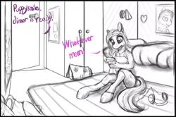 Size: 1265x838 | Tagged: alternate universe, anthro, artist:pantzar, derpibooru import, fallout equestria, fallout equestria: pink eyes, fanfic art, headphones, mirror, oc, oc:puppysmiles, oc:rainy days, older, safe, teenager, unguligrade anthro, unofficial characters only