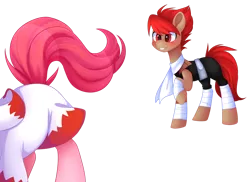 Size: 1280x930 | Tagged: safe, alternate version, artist:scarlet-spectrum, derpibooru import, oc, oc:blitz drive, oc:diamond stellar, unofficial characters only, pony, blushing, butt, clothes, commission, dat butt, drivellar, eyes on the prize, female, final fantasy, hoodie, male, mare, meme, oc x oc, plot, scarf, shipping, simple background, stallion, straight, transparent background, white mage