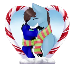 Size: 3250x2800 | Tagged: artist:lilrandum, blushing, candy, candy cane, clothes, couple, cute, derpibooru import, food, love, oc, oc:sophie, safe, scarf, shared clothing, shared scarf, snow, unofficial characters only