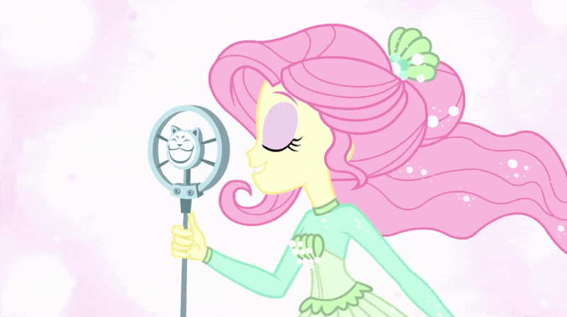 Size: 1000x560 | Tagged: safe, derpibooru import, screencap, fluttershy, equestria girls, equestria girls series, so much more to me, animated, cute, female, gif, microphone, one eye closed, shyabetes, solo, wink