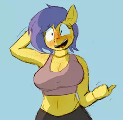 Size: 1020x1000 | Tagged: anthro, armpits, artist:crazy water, big breasts, blushing, boob freckles, breasts, chest freckles, choker, cleavage, derpibooru import, digital art, female, freckles, nervous, oc, oc:line art, smiling, solo, suggestive