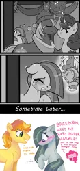 Size: 1022x2175 | Tagged: safe, artist:dreamscapevalley edits, artist:moonseeker, derpibooru import, edit, big macintosh, braeburn, marble pie, pinkie pie, sugar belle, earth pony, pony, unicorn, best gift ever, aftermath, blushing, braeble, colored, comic, crying, cute, female, good end, grayscale, heartbroken marble, introduction, male, mare, mistletoe, monochrome, nuzzling, ship sinking, shipper on deck, shipper pie, shipping, shipping denied, shy, side chick, smiling, sometime later..., speculation, stallion, straight, sugarmac