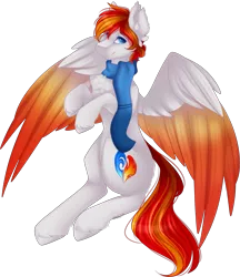 Size: 1467x1694 | Tagged: safe, artist:mauuwde, derpibooru import, oc, oc:heartfire, pegasus, pony, clothes, male, scarf, solo, stallion, two toned wings, wings