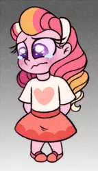 Size: 400x700 | Tagged: safe, artist:carouselunique, derpibooru import, oc, oc:honeycrisp blossom, equestria girls, abstract background, clothes, crying, female, offspring, parent:big macintosh, parent:princess cadance, parents:cadmac, solo, teary eyes, tumblr 2018 nsfw purge