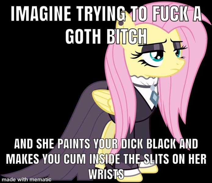 Size: 999x862 | Tagged: black background, derpibooru import, downvote bait, fluttergoth, fluttershy, goth, questionable, self harm, semi-grimdark, shitposting, simple background, vulgar, wat, why