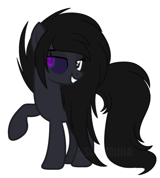 Size: 1299x1449 | Tagged: safe, artist:sinamuna, derpibooru import, oc, oc:ancient shadows, unofficial characters only, ghost, ghost pony, pony, base used, bedroom eyes, black hair, creepy eyes, grin, heterochromia, purple sclera, raised hoof, simple background, smiling, solo, transparent background